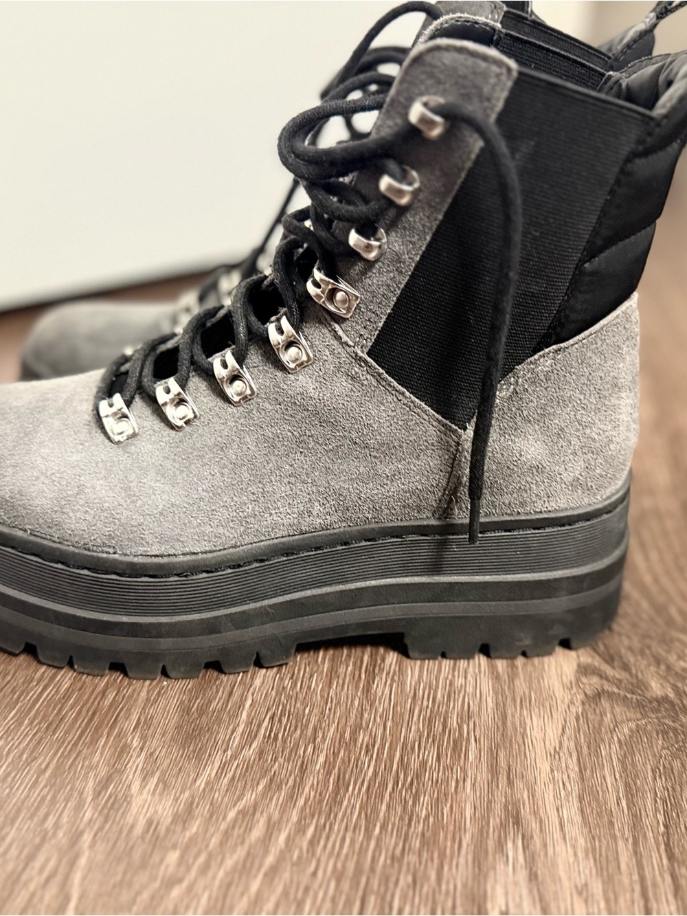 Marc Fisher Gray Suede Lace-Up Platform Boots